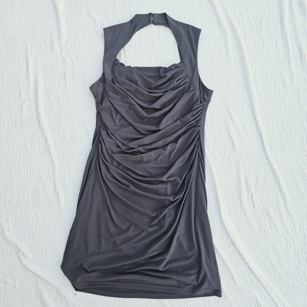 Spense Grey Stretch Ruched Sleeveless Square Neck Shift Dress size 12
